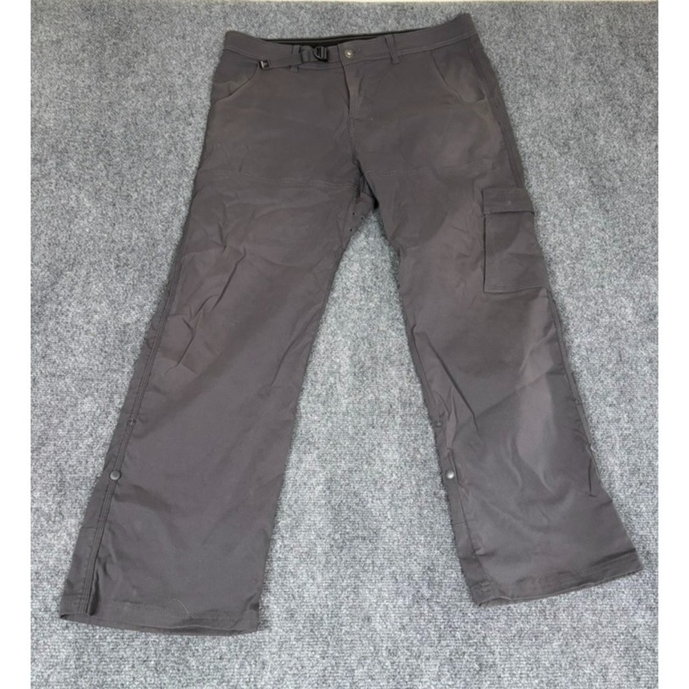 Prana Stretch Zion Pants Mens Gray Straight Leg Cargo Nylon Size XL x 30 L